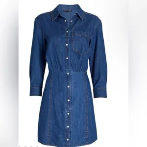 - NWOT VERONICA BEARD Keston gathered denim mini shirt dress 4