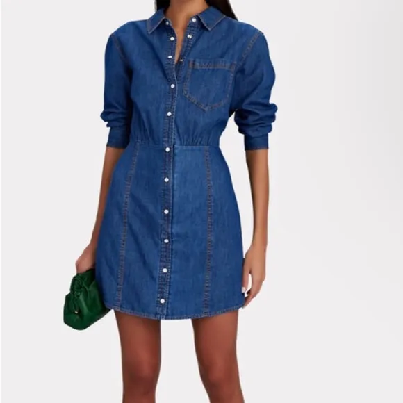- NWOT VERONICA BEARD Keston gathered denim mini shirt dress 4