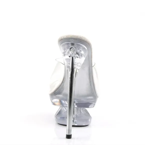 - PLEASER ECLIPSE-601  Women's Clear 6&quot; Heel Cut-Out Platform Slide Shoes 6