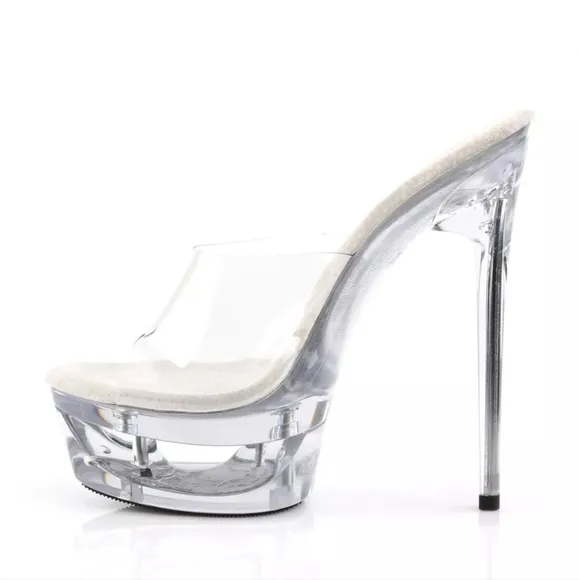 - PLEASER ECLIPSE-601  Women's Clear 6&quot; Heel Cut-Out Platform Slide Shoes 6