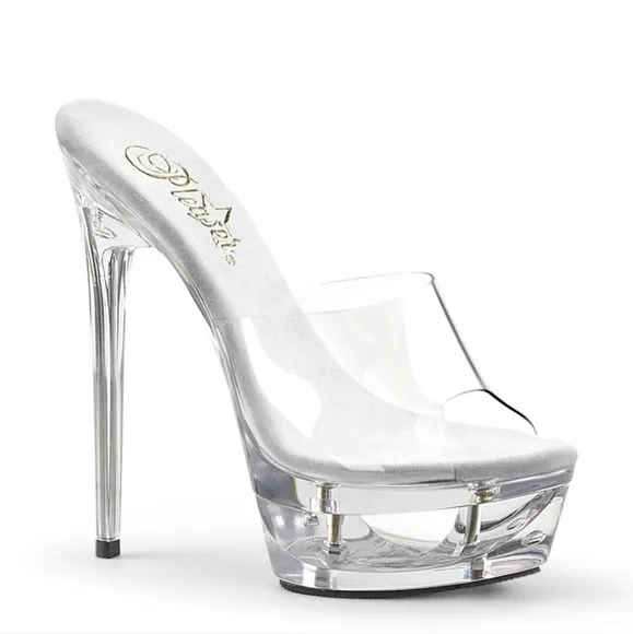 - PLEASER ECLIPSE-601  Women's Clear 6&quot; Heel Cut-Out Platform Slide Shoes 6