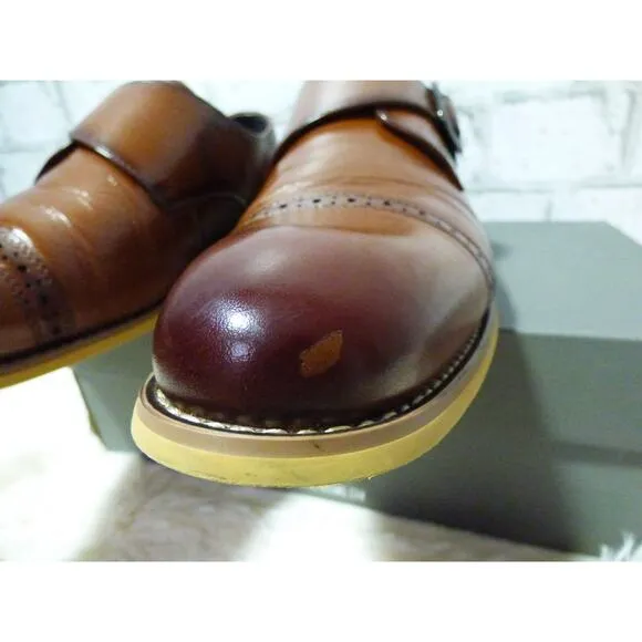 $125 Stacy Adams Desmond Cap Toe Monk Strap Cognac Dress Shoes 11 Wide NEW S630