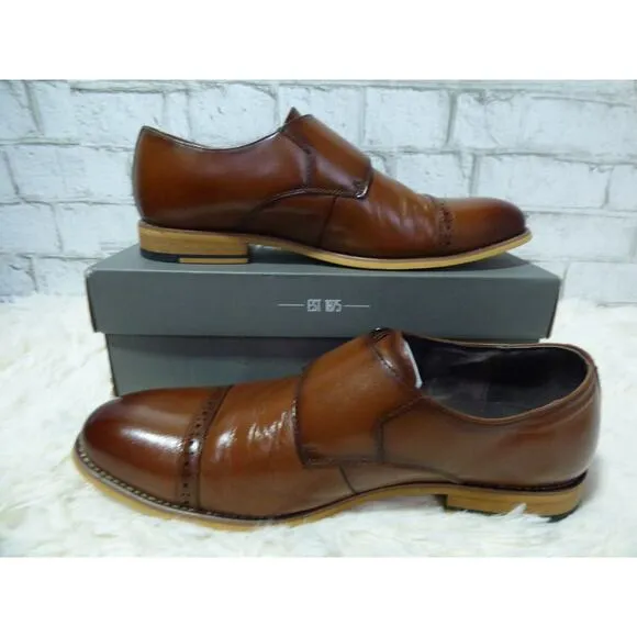 $125 Stacy Adams Desmond Cap Toe Monk Strap Cognac Dress Shoes 11 Wide NEW S630