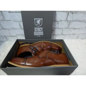 $125 Stacy Adams Desmond Cap Toe Monk Strap Cognac Dress Shoes 11 Wide NEW S630