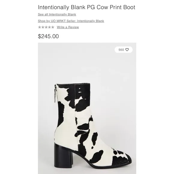 $245 INTENTIONALLY BLANK Cow Hide Ankle Boots Leather Heeled Booties SIZE 5 EUC