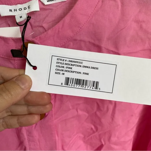 $395 New Rhode Pink Emma Cotton Dress Sz Medium