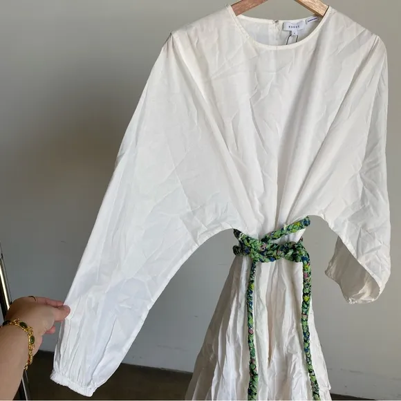 $395 NWT Rhode Ella Cotton Dress in White and Green Sz Large
