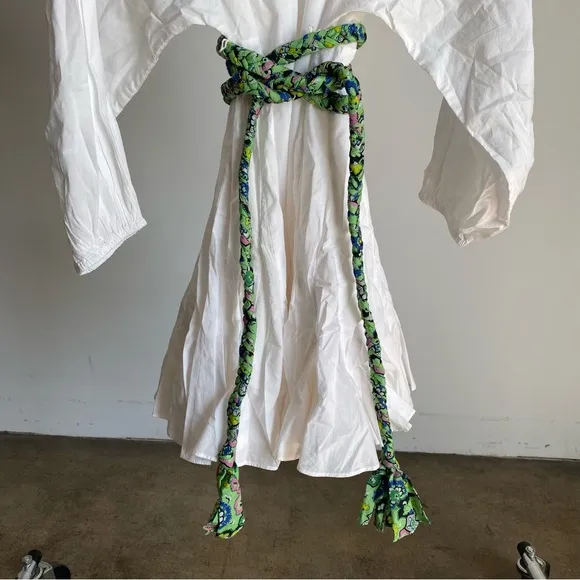 $395 NWT Rhode Ella Cotton Dress in White and Green Sz Large