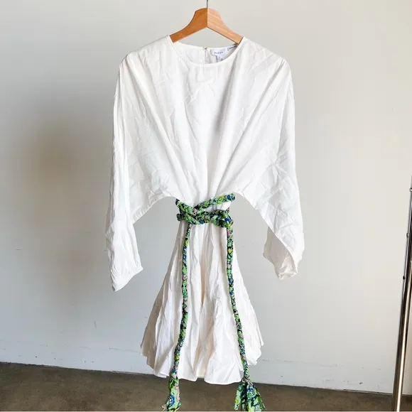 $395 NWT Rhode Ella Cotton Dress in White and Green Sz Large