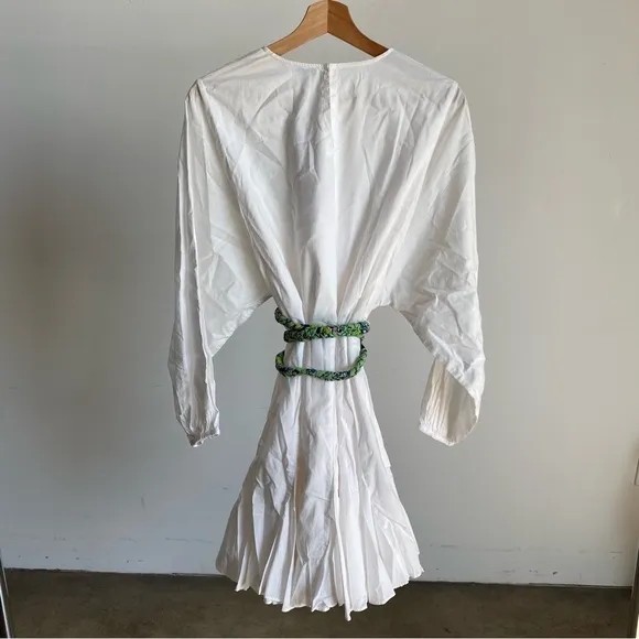 $395 NWT Rhode Ella Cotton Dress in White and Green Sz Large