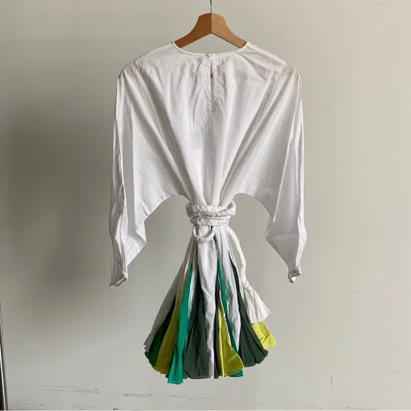 $395 NWT Rhode Ella Cotton Dress in White and Green Sz X-Small