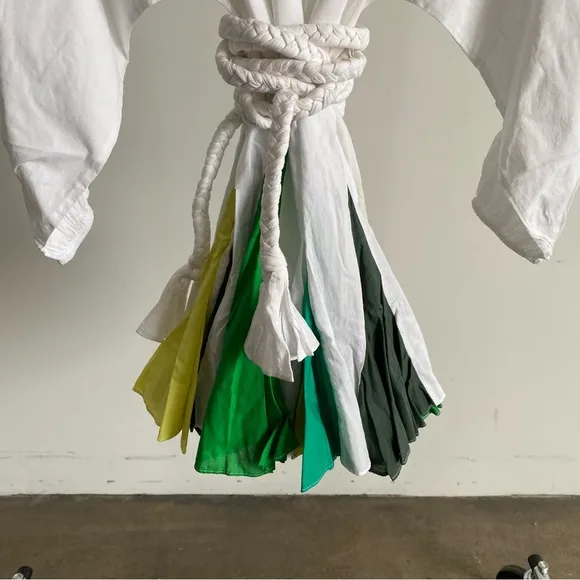 $395 NWT Rhode Ella Cotton Dress in White and Green Sz X-Small