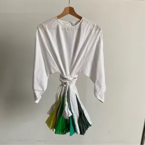$395 NWT Rhode Ella Cotton Dress in White and Green Sz X-Small