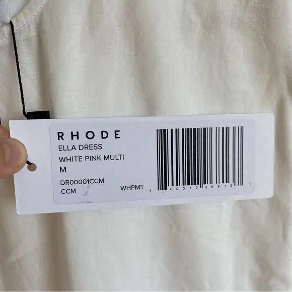 $395 NWT Rhode Ella Cotton Dress in White and Pink Sz Medium