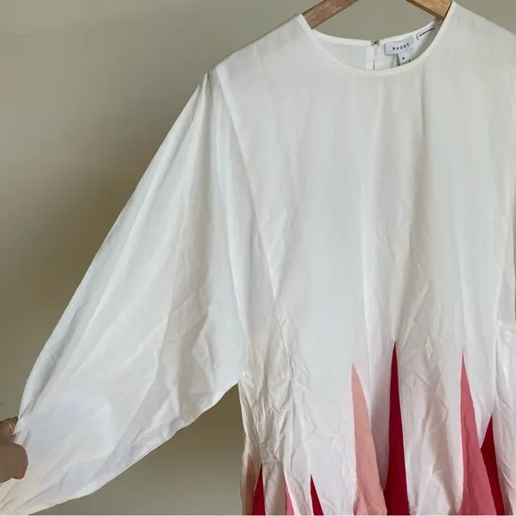 $395 NWT Rhode Ella Cotton Dress in White and Pink Sz Medium