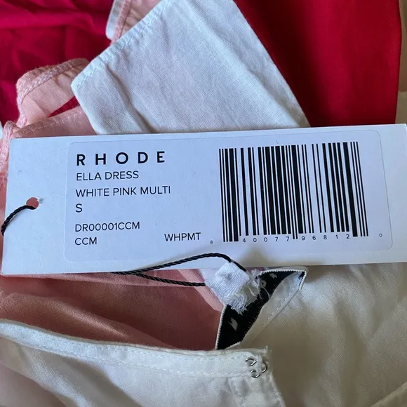 $395 NWT Rhode Ella Cotton Dress in White and Pink Sz Small