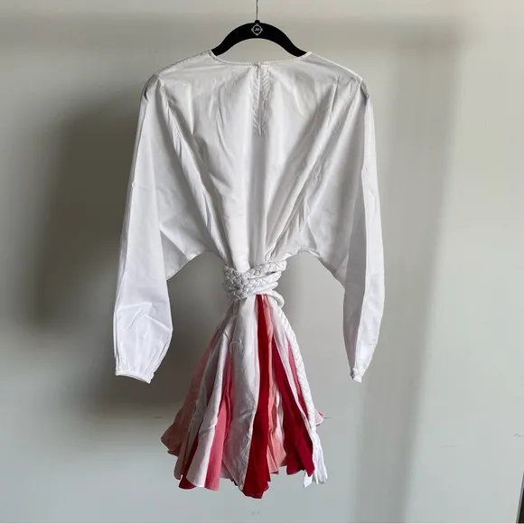 $395 NWT Rhode Ella Cotton Dress in White and Pink Sz X-Small