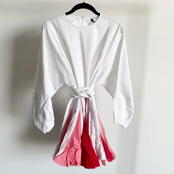 $395 NWT Rhode Ella Cotton Dress in White and Pink Sz X-Small