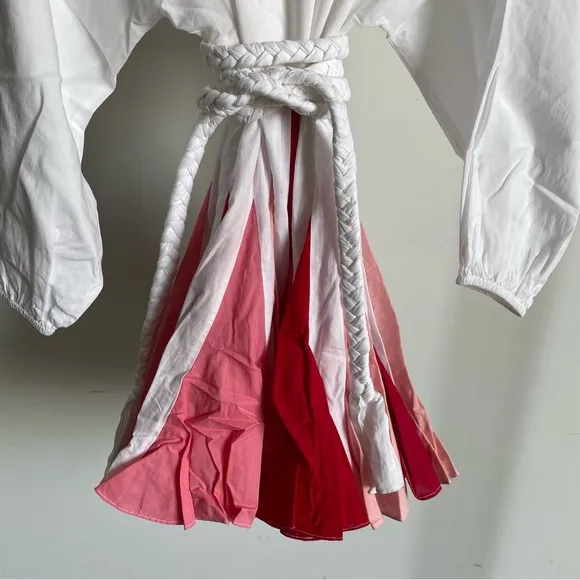 $395 NWT Rhode Ella Cotton Dress in White and Pink Sz X-Small