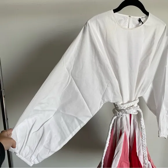 $395 NWT Rhode Ella Cotton Dress in White and Pink Sz X-Small
