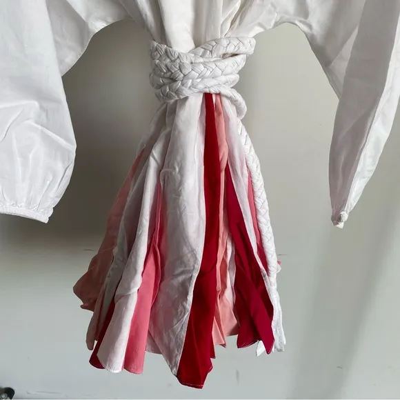 $395 NWT Rhode Ella Cotton Dress in White and Pink Sz X-Small