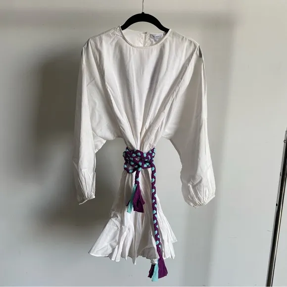 $395 NWT Rhode Ella Cotton Dress in White and Purple Sz Small