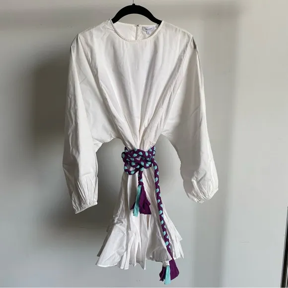 $395 NWT Rhode Ella Cotton Dress in White and Purple Sz Small