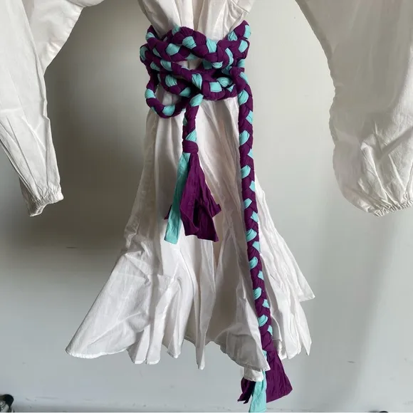 $395 NWT Rhode Ella Cotton Dress in White and Purple Sz Small