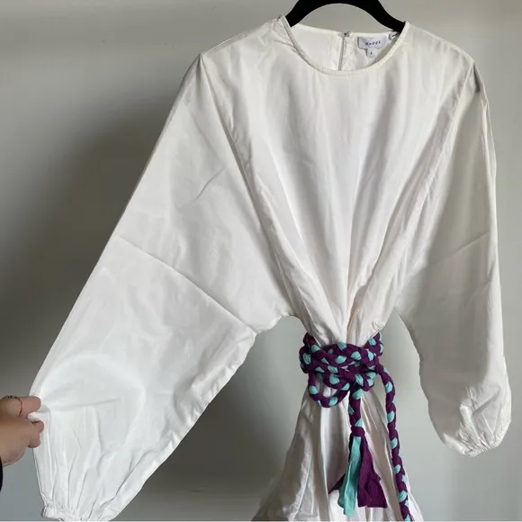 $395 NWT Rhode Ella Cotton Dress in White and Purple Sz Small