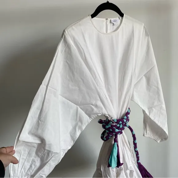 $395 NWT Rhode Ella Cotton Dress in White and Purple Sz X-Small