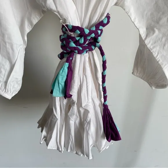 $395 NWT Rhode Ella Cotton Dress in White and Purple Sz X-Small