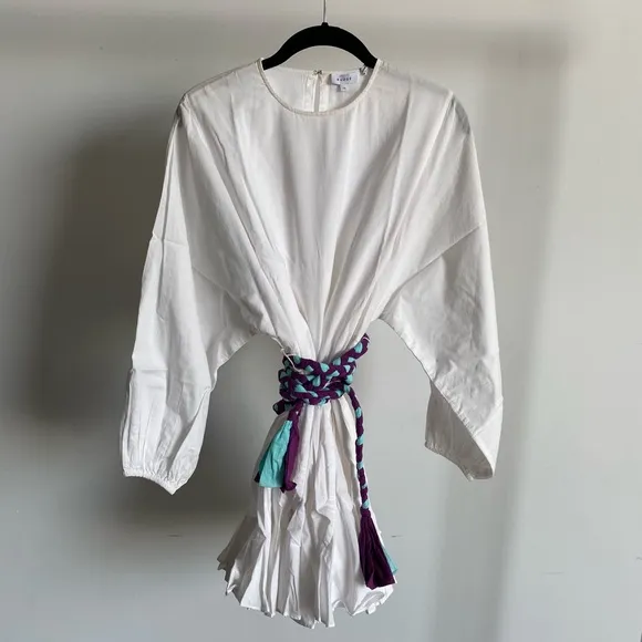 $395 NWT Rhode Ella Cotton Dress in White and Purple Sz X-Small