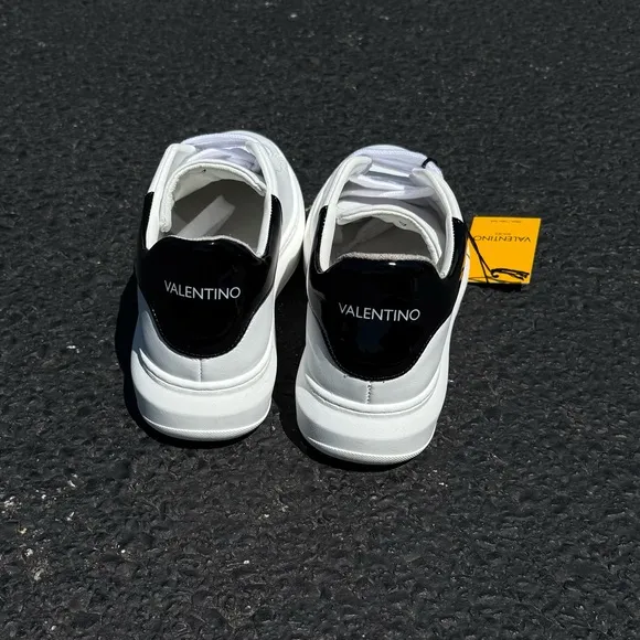 $485 Valentino Fresia Bright Leather Sneaker, Women's White and Black