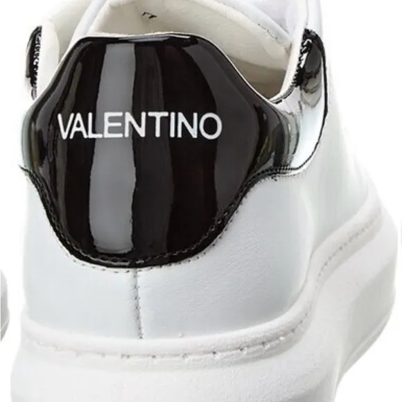 $485 Valentino Fresia Bright Leather Sneaker, Women's White and Black