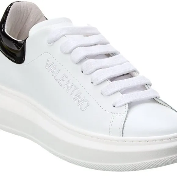 $485 Valentino Fresia Bright Leather Sneaker, Women's White and Black