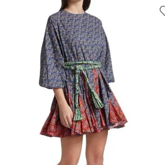 $495 NWT Rhode Ella Cotton Dress in Navy Mosaic Floral Sz Small