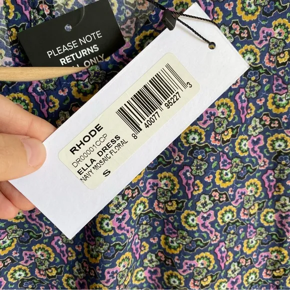 $495 NWT Rhode Ella Cotton Dress in Navy Mosaic Floral Sz Small