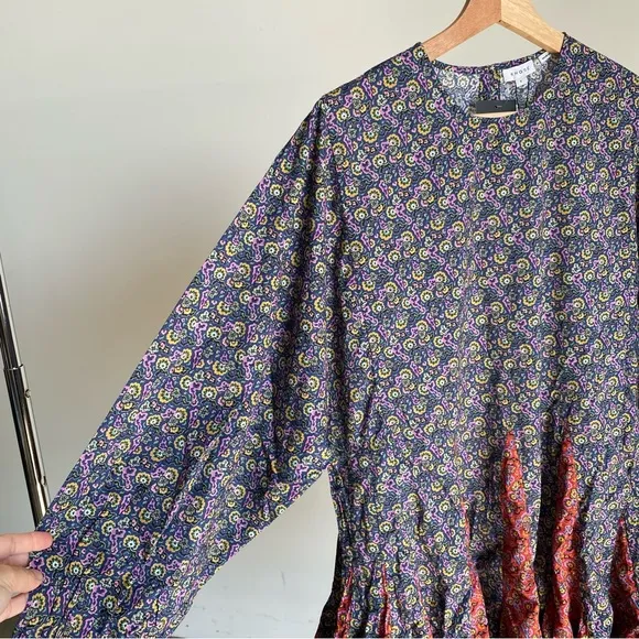 $495 NWT Rhode Ella Cotton Dress in Navy Mosaic Floral Sz Small