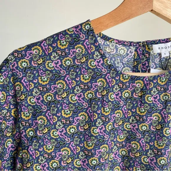 $495 NWT Rhode Ella Cotton Dress in Navy Mosaic Floral Sz Small