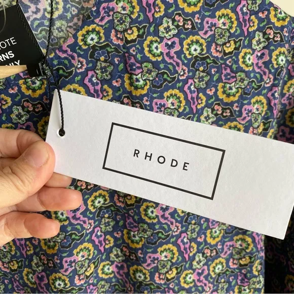 $495 NWT Rhode Ella Cotton Dress in Navy Mosaic Floral Sz Small