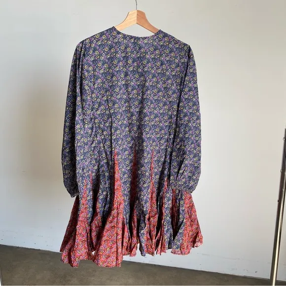 $495 NWT Rhode Ella Cotton Dress in Navy Mosaic Floral Sz Small