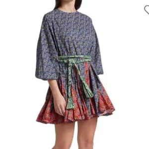 $495 NWT Rhode Ella Cotton Dress in Navy Mosaic Floral Sz Small