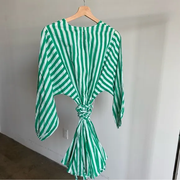 $495 NWT Rhode Green and White Ella Curacao Striped Dress Sz S