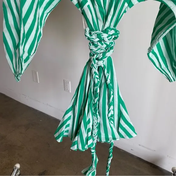 $495 NWT Rhode Green and White Ella Curacao Striped Dress Sz S
