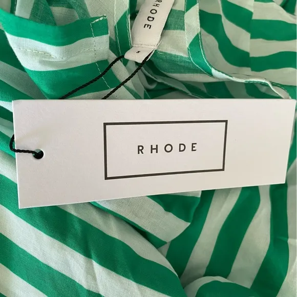 $495 NWT Rhode Green and White Ella Curacao Striped Dress Sz S