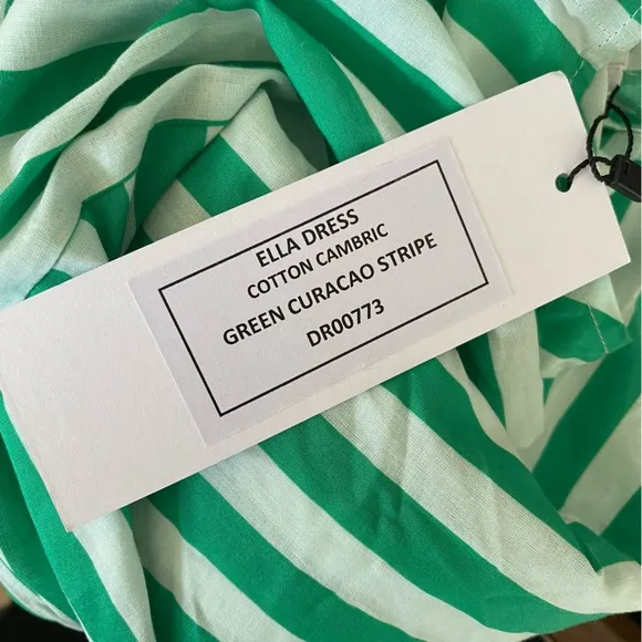 $495 NWT Rhode Green and White Ella Curacao Striped Dress Sz S