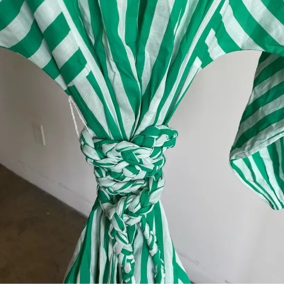 $495 NWT Rhode Green and White Ella Curacao Striped Dress Sz S