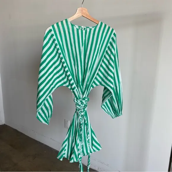 $495 NWT Rhode Green and White Ella Curacao Striped Dress Sz S