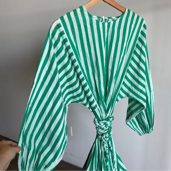$495 NWT Rhode Green and White Ella Curacao Striped Dress Sz S
