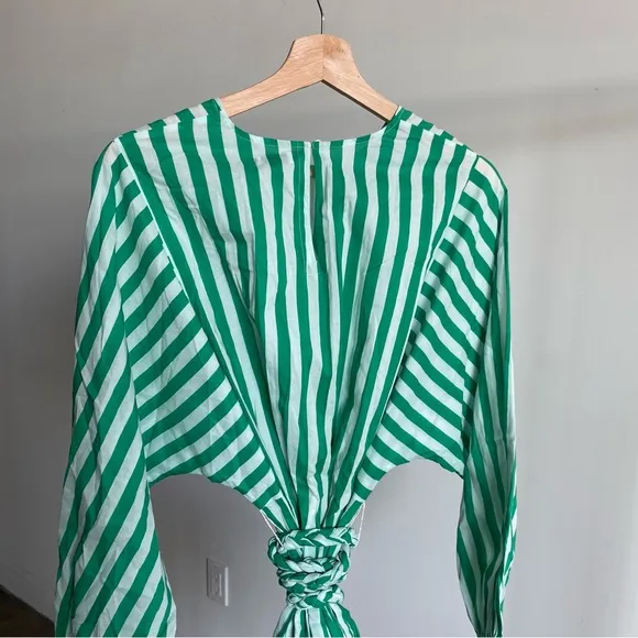 $495 NWT Rhode Green and White Ella Curacao Striped Dress Sz S